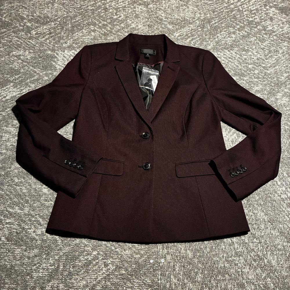 Worthington Blazer Womens 10 Burgundy Black Two Button Lined Stretch Career NWT